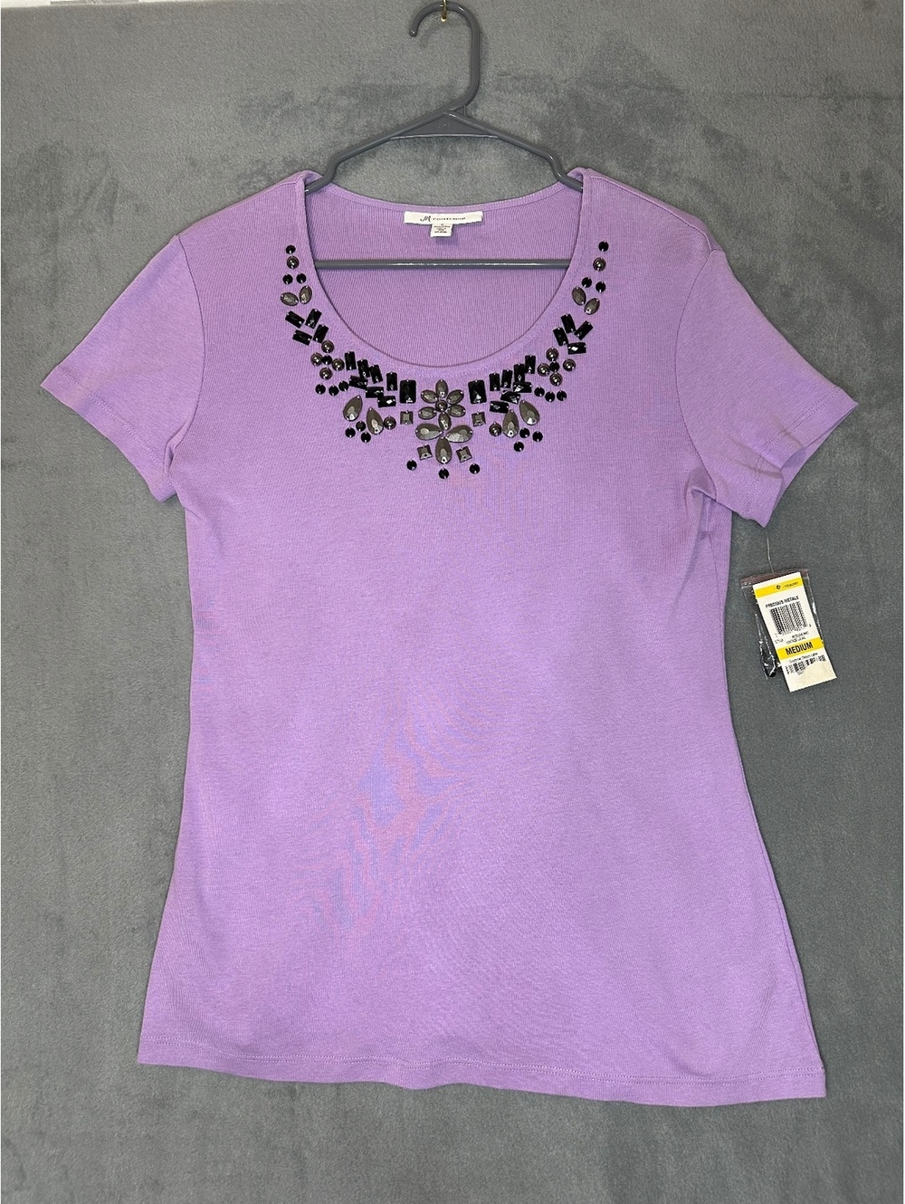 M Collection Vintage Lilac Rhinestone Decor Blouse Medium